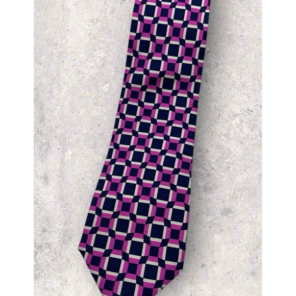 NEW LAUREN RALPH LAUREN Silk Tie Black Purple Geometric W:3.5" EUC - Picture 6 of 6
